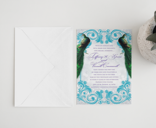 Peacock Wedding Invitations 5"x7"
