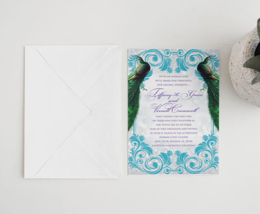 Peacock Wedding Invitations 5"x7"