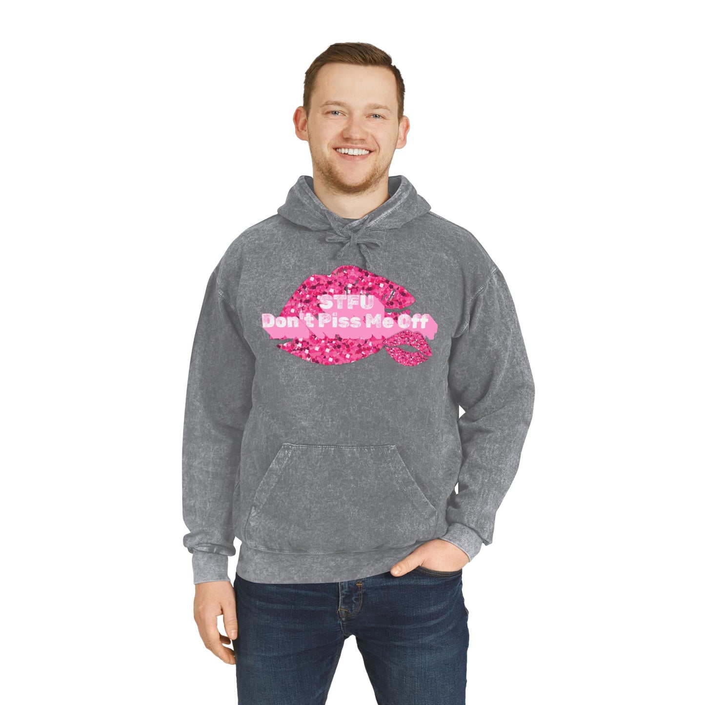 Funny Quote STFU Sweatshirt, Gift for Sarcastic Friend, Crewneck Jumper, Humorous Unisex size Mineral Wash Hoodie