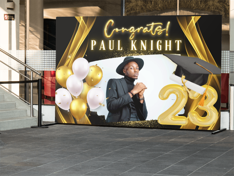 Black Graduation Vinyl Backdrop - RUSH or STANDARD Turnaround