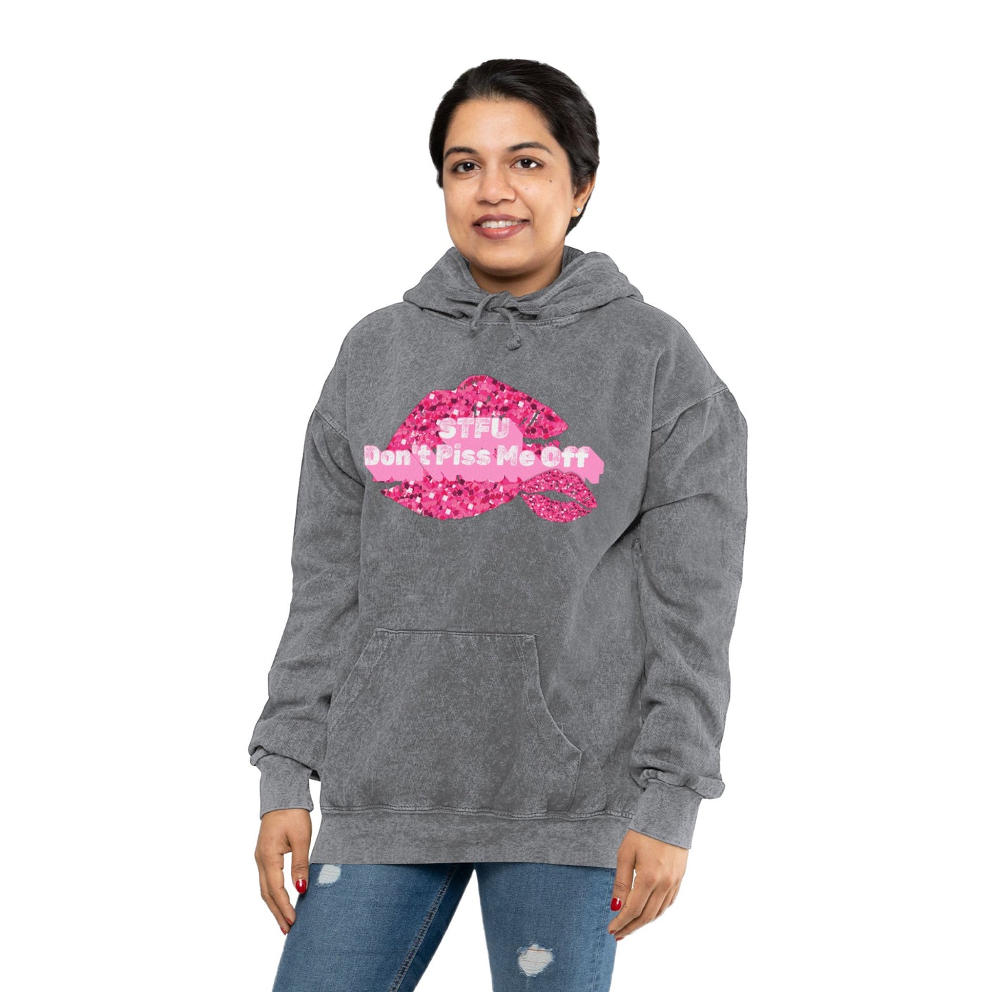 Funny Quote STFU Sweatshirt, Gift for Sarcastic Friend, Crewneck Jumper, Humorous Unisex size Mineral Wash Hoodie