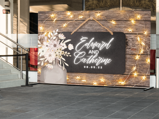 Wood with lights Flowerpot black sign Vinyl Backdrop