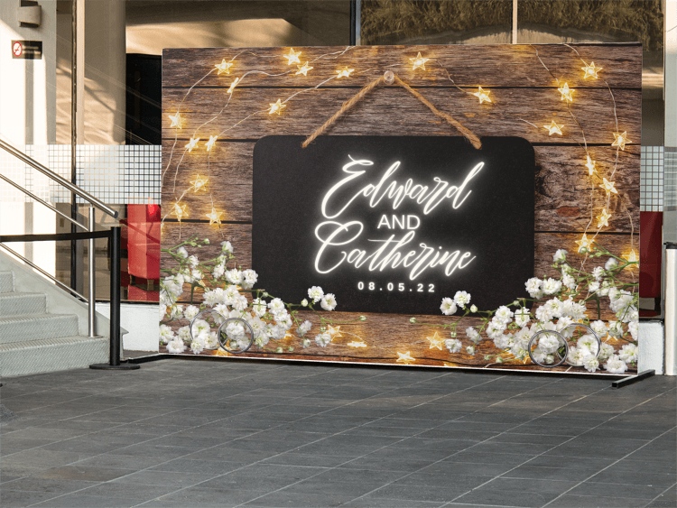 Wood with lights Baby's breath black sign Vinyl Backdrop